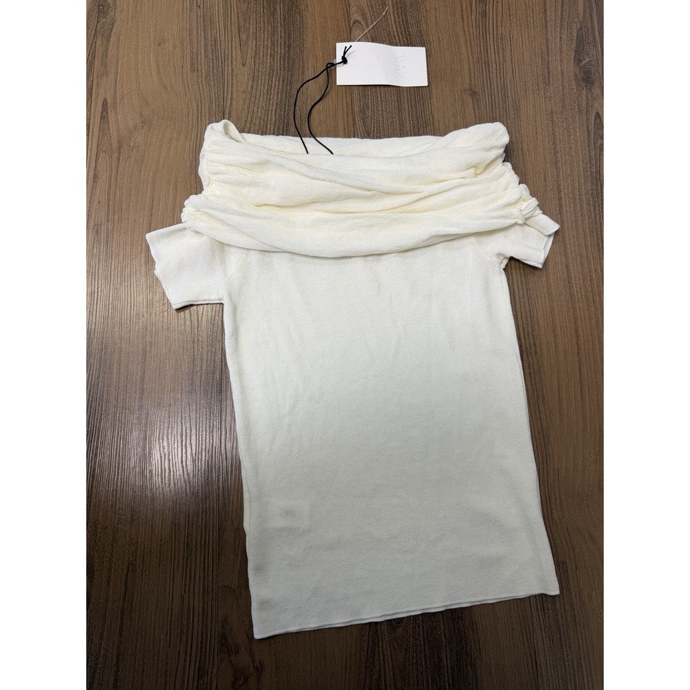 Zara Off Shoulder Top Ecru Cream Stretchy Sheer Coquette - Picture 5 of 7